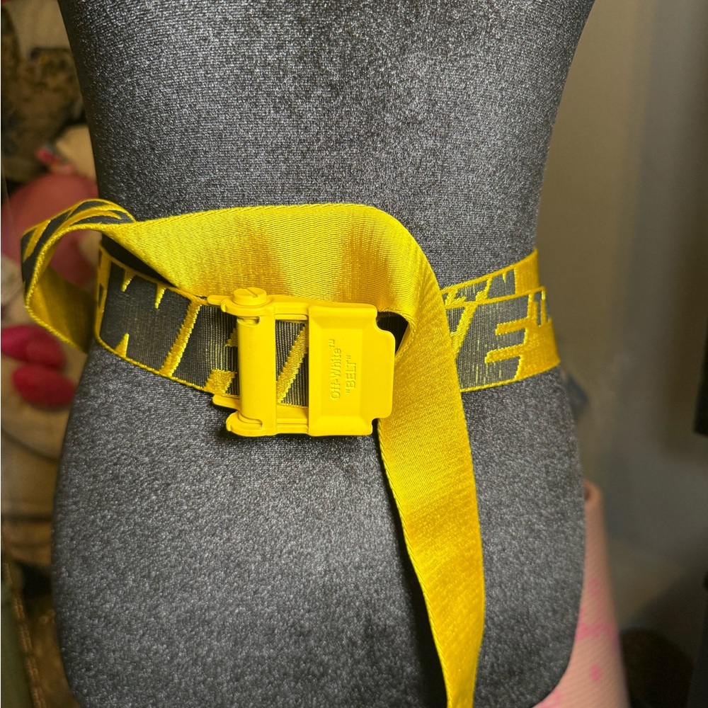 Off-White Yellow Industrial Webbing Belt with Signature Buckle